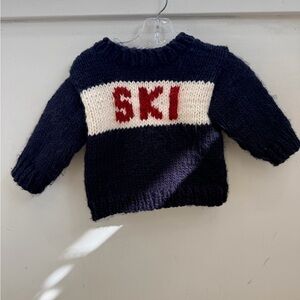 Navy and White Kids Sweater with Red Detail